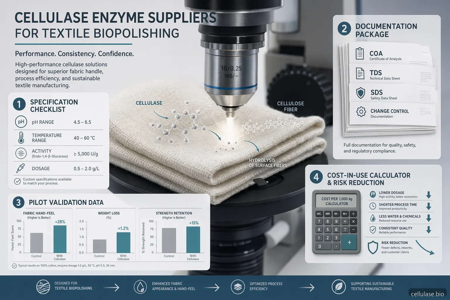 cellulase enzyme suppliers for textile biopolishing checklist with specs, documents, pilot validation, cost-in-use